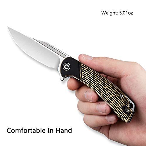 CIVIVI Dogma Flipper & Thumb Hole Knife Brass Handle (3.46" D2 Blade) C2014A - Image 4