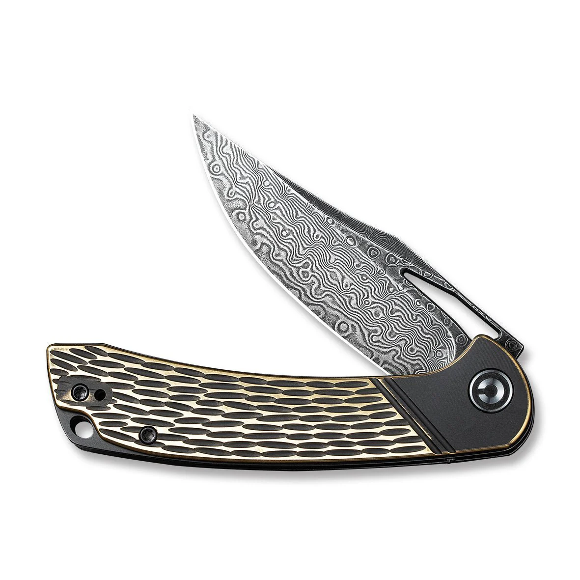 CIVIVI Dogma Flipper & Thumb Hole Knife Brass Handle (3.46" Damascus Blade) C2005DS-1 - Image 4