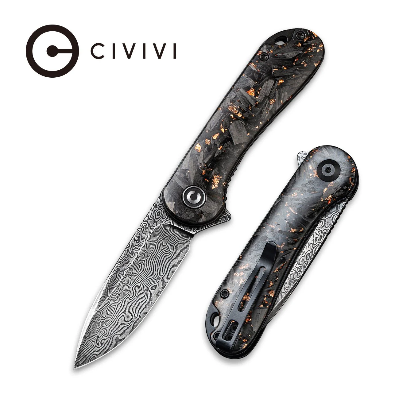 CIVIVI Elementum Flipper Knife Carbon Fiber Handle (2.96" Damascus Blade) C907C-DS3
