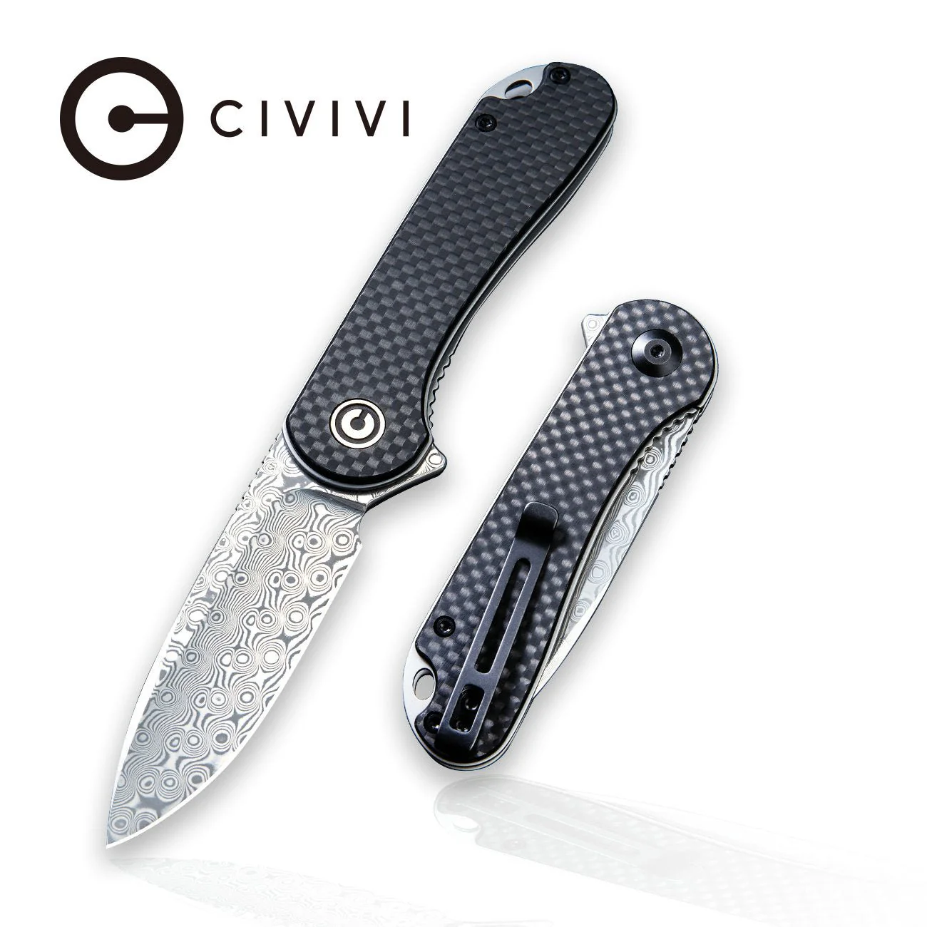 CIVIVI Elementum Flipper Knife Carbon Fiber & G10 Handle (2.96" Damascus Blade) C907DS