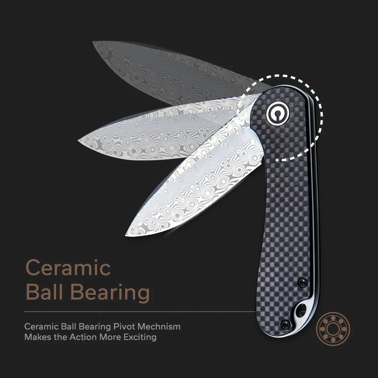 CIVIVI Elementum Flipper Knife Carbon Fiber & G10 Handle (2.96" Damascus Blade) C907DS - Image 5