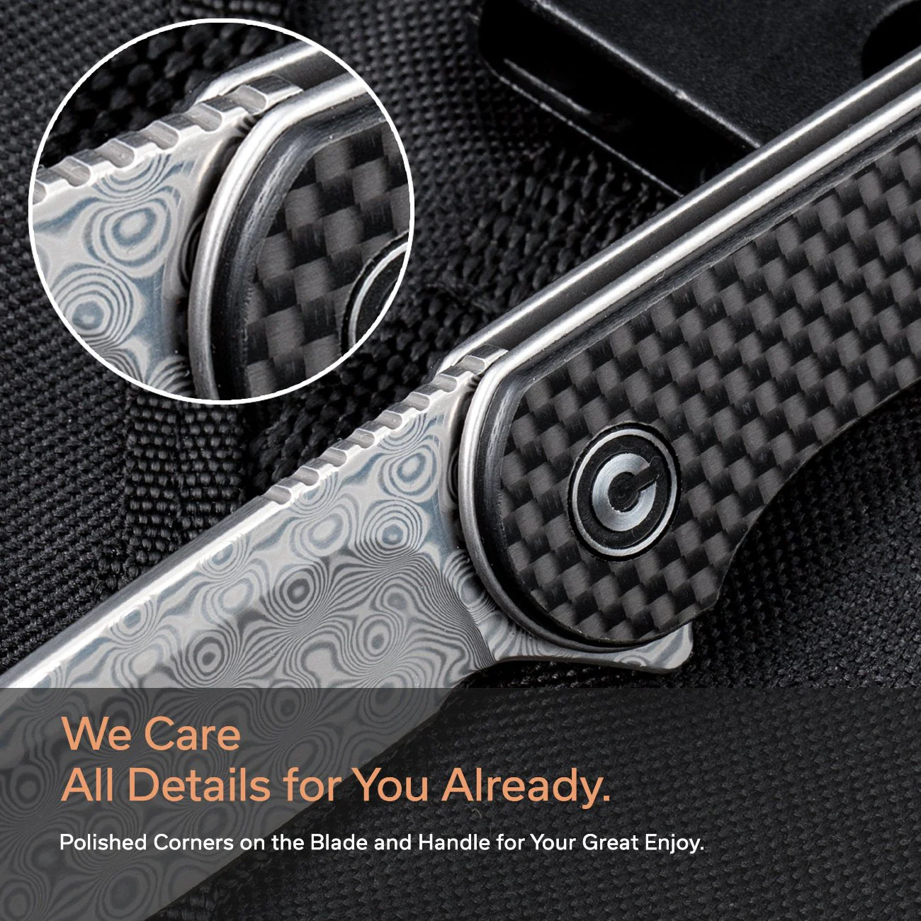 CIVIVI Elementum Flipper Knife Carbon Fiber & G10 Handle (2.96" Damascus Blade) C907DS - Image 6