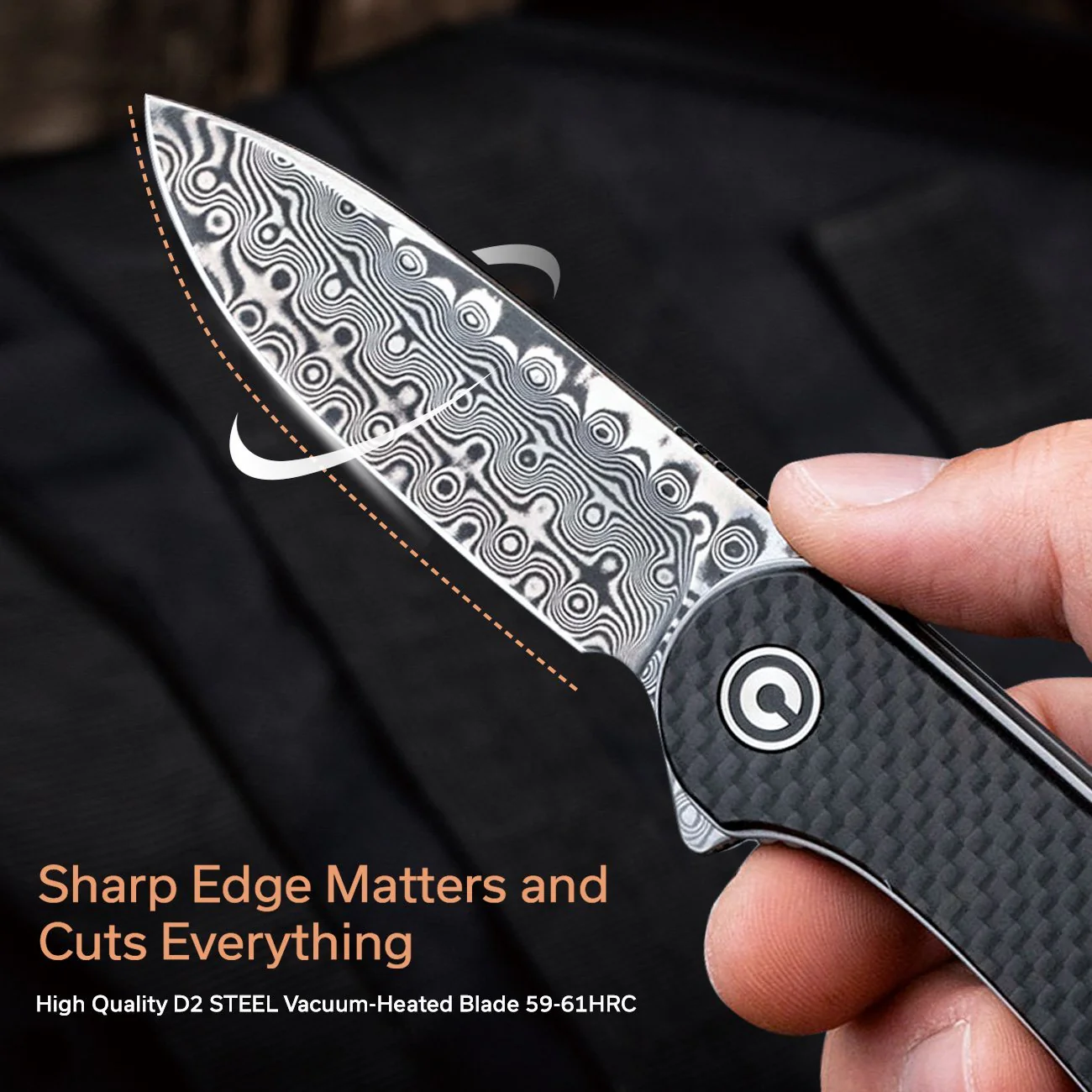 CIVIVI Elementum Flipper Knife Carbon Fiber & G10 Handle (2.96" Damascus Blade) C907DS - Image 7