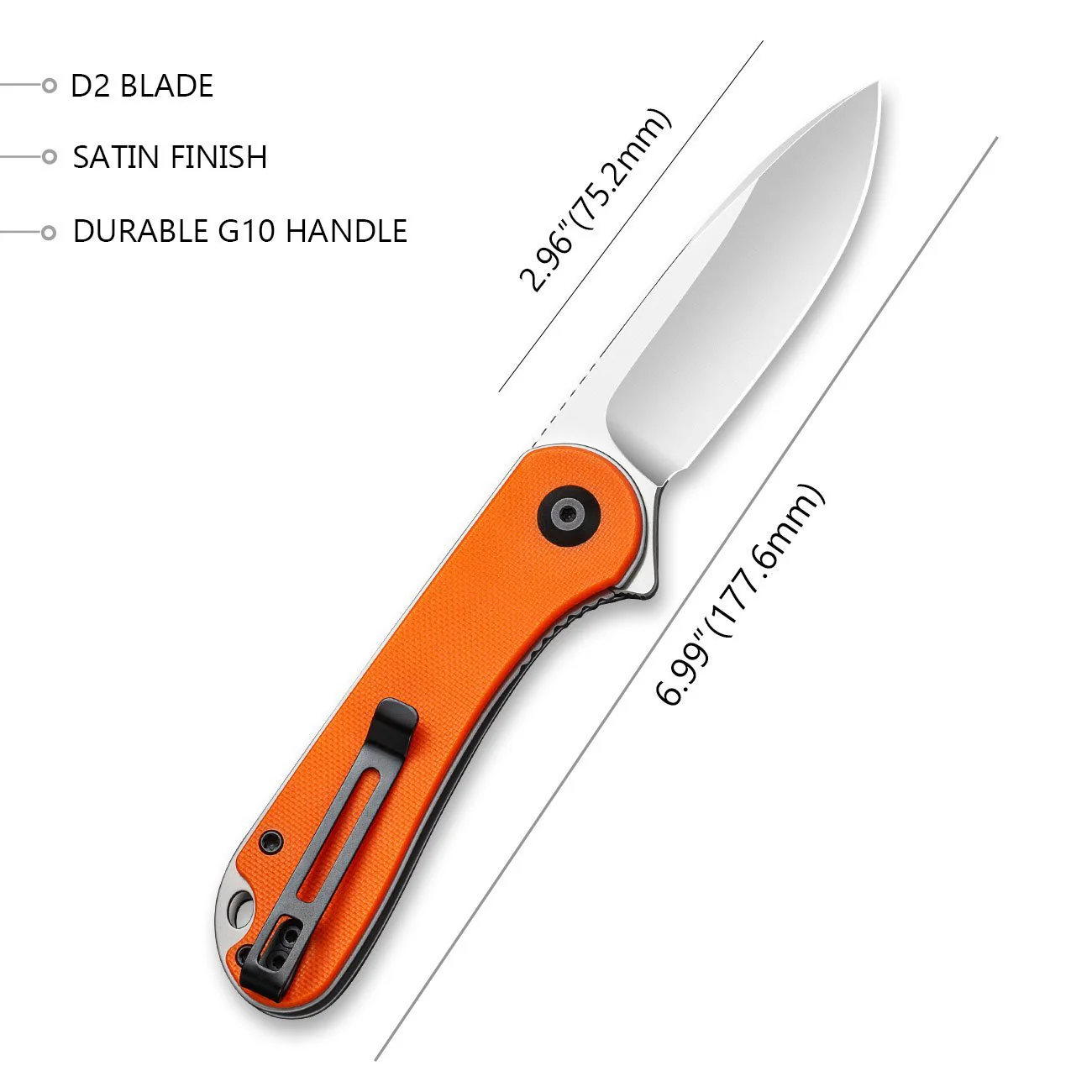 CIVIVI Elementum Flipper Knife G10 Handle (2.96" D2 Blade) C907R - Image 2