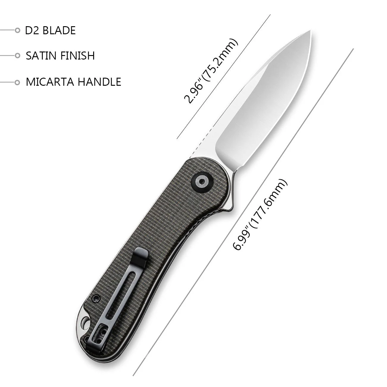 CIVIVI Elementum Flipper Knife Micarta Handle (2.96" D2 Blade) C907T - Image 2
