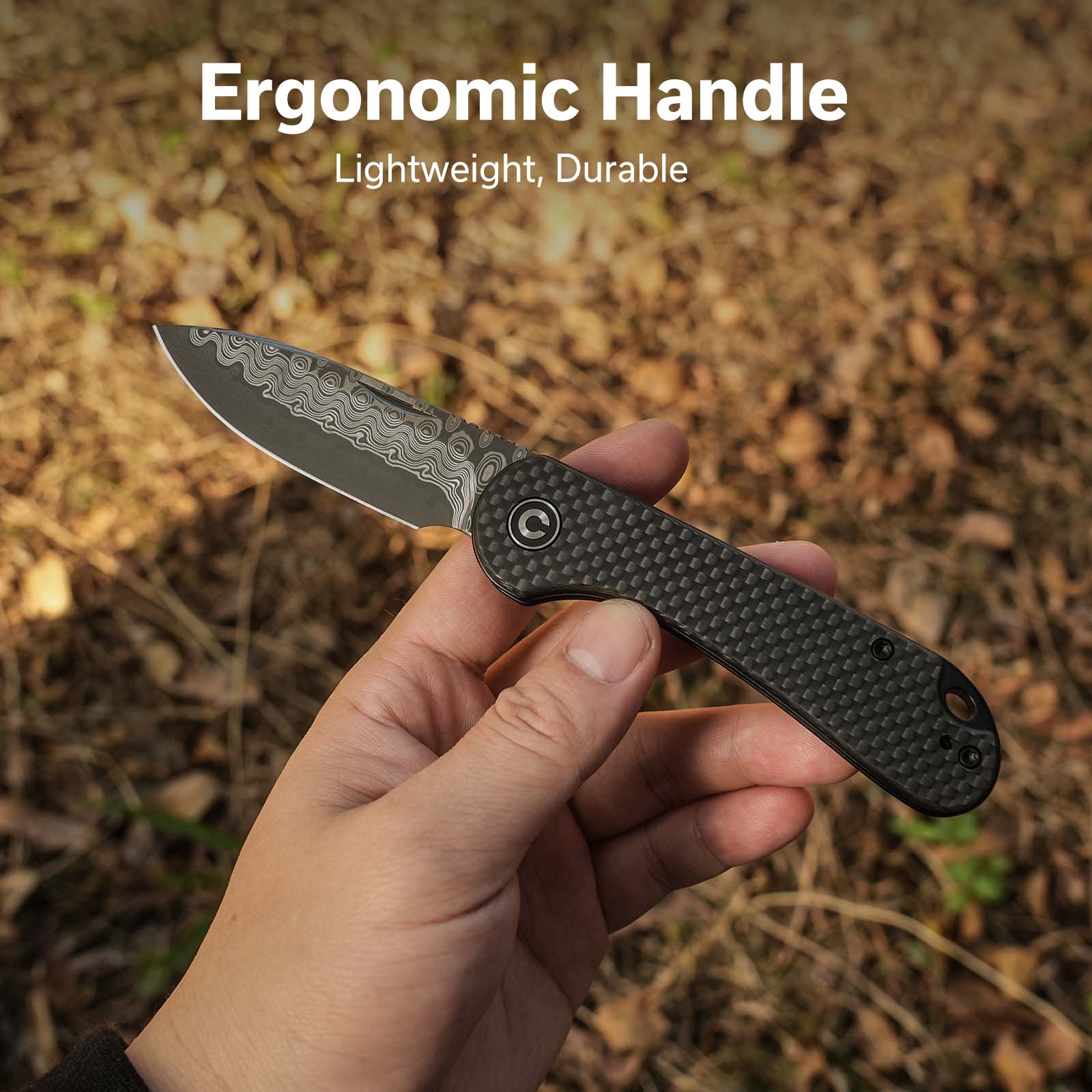 CIVIVI Elementum Slip Joint Knife Carbon Fiber Handle (2.96" Damascus Blade) C18062AJ-DS1 - Image 3