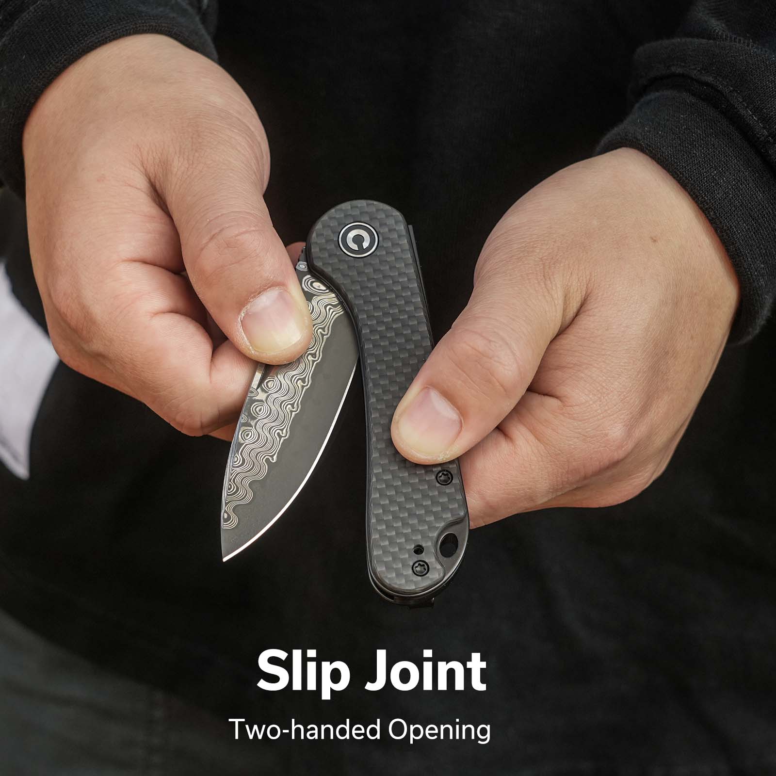CIVIVI Elementum Slip Joint Knife Carbon Fiber Handle (2.96" Damascus Blade) C18062AJ-DS1 - Image 4