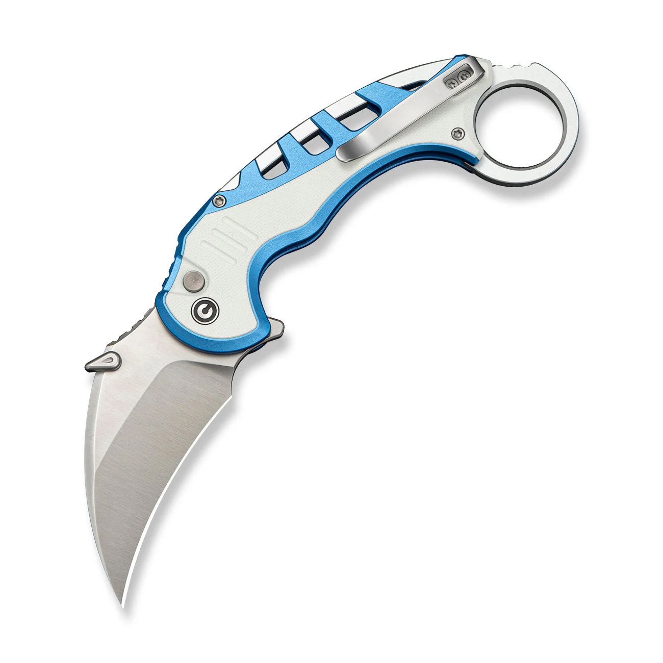 CIVIVI Entelodon Flipper & Button Lock Knife Blue Aluminum & White G10 Handle (2.6" Satin Finished 14C28N Blade) C25064 Sample2 - Image 3
