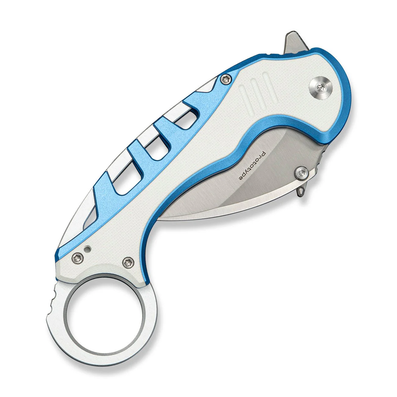 CIVIVI Entelodon Flipper & Button Lock Knife Blue Aluminum & White G10 Handle (2.6" Satin Finished 14C28N Blade) C25064 Sample2 - Image 4