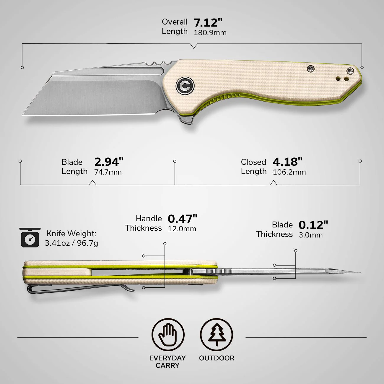 CIVIVI ExOne Flipper Knife G10 Handle (2.94" Nitro-V Blade) C23036-2 - Image 2