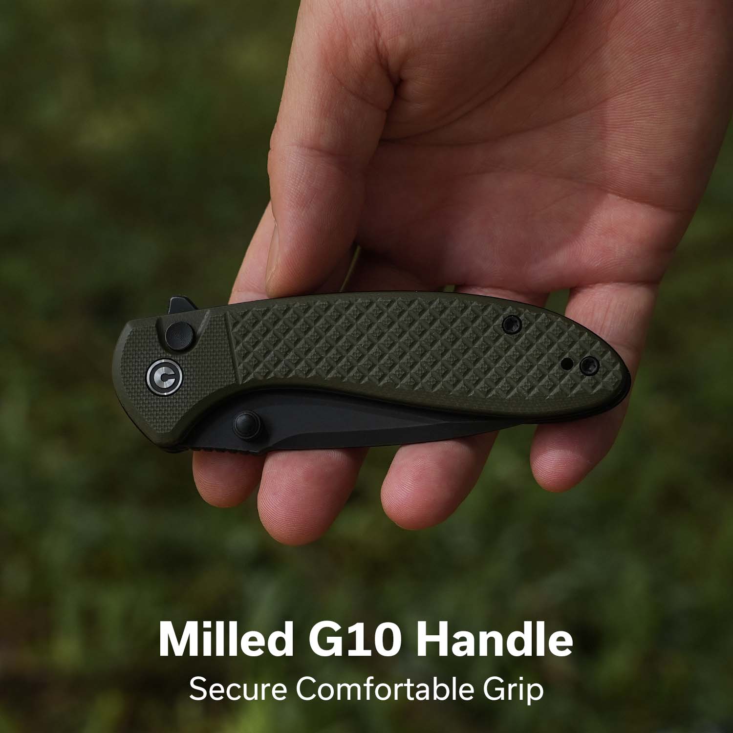 CIVIVI Faeger Flipper & Thumb Stud & Button Lock Knife Milled OD Green G10 Handle (2.98" Black Stonewashed 14C28N Blade) C24031-2 - Image 4