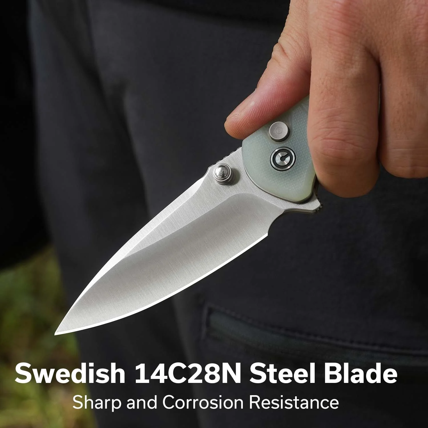 CIVIVI Faeger Flipper & Thumb Stud & Button Lock Knife Milled Natural G10 Handle (2.98" Satin Finished 14C28N Blade) C24031-3 - Image 2