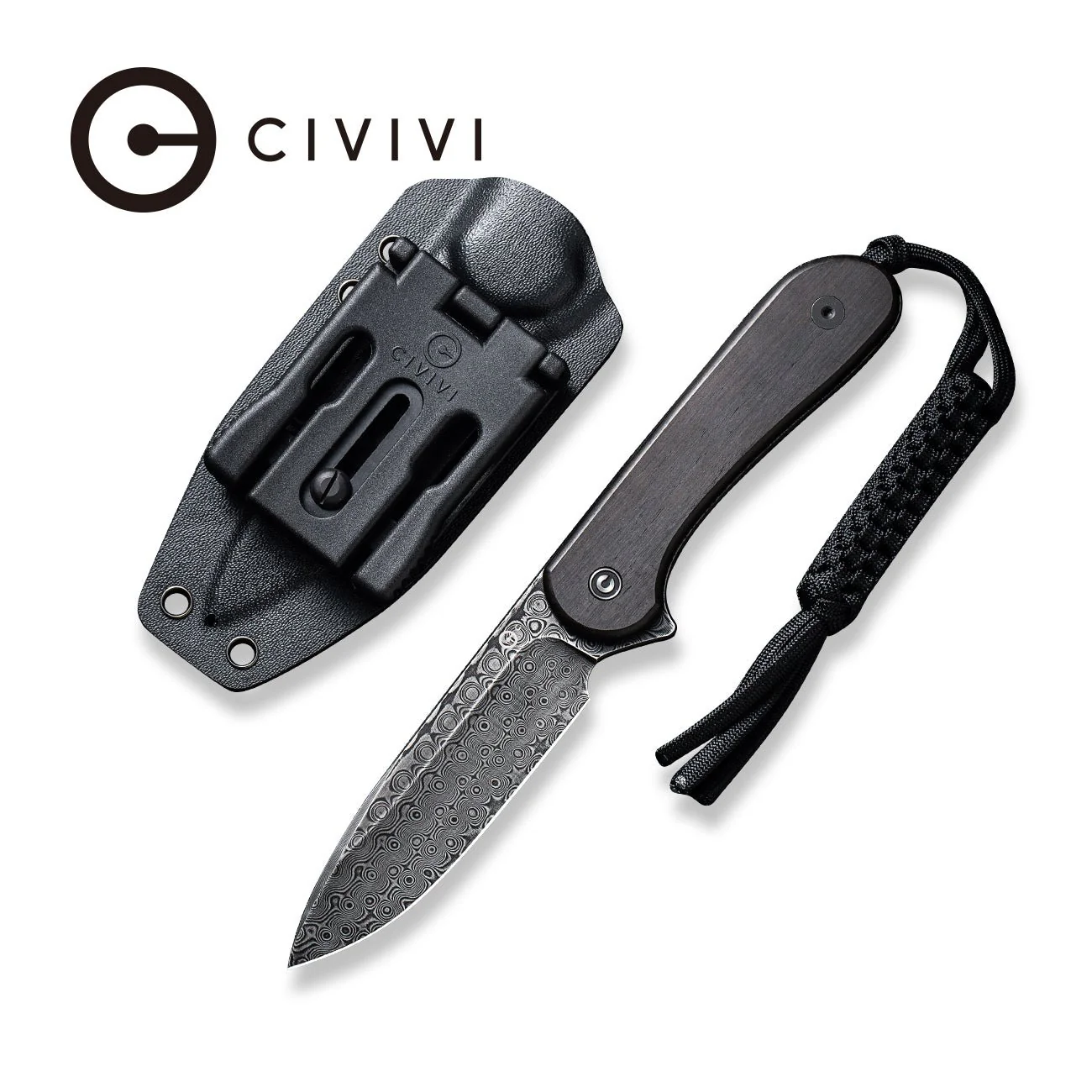 CIVIVI Fixed Blade Elementum Tactical Knife Wood Handle (3.98" Damascus Blade) C2105-DS1