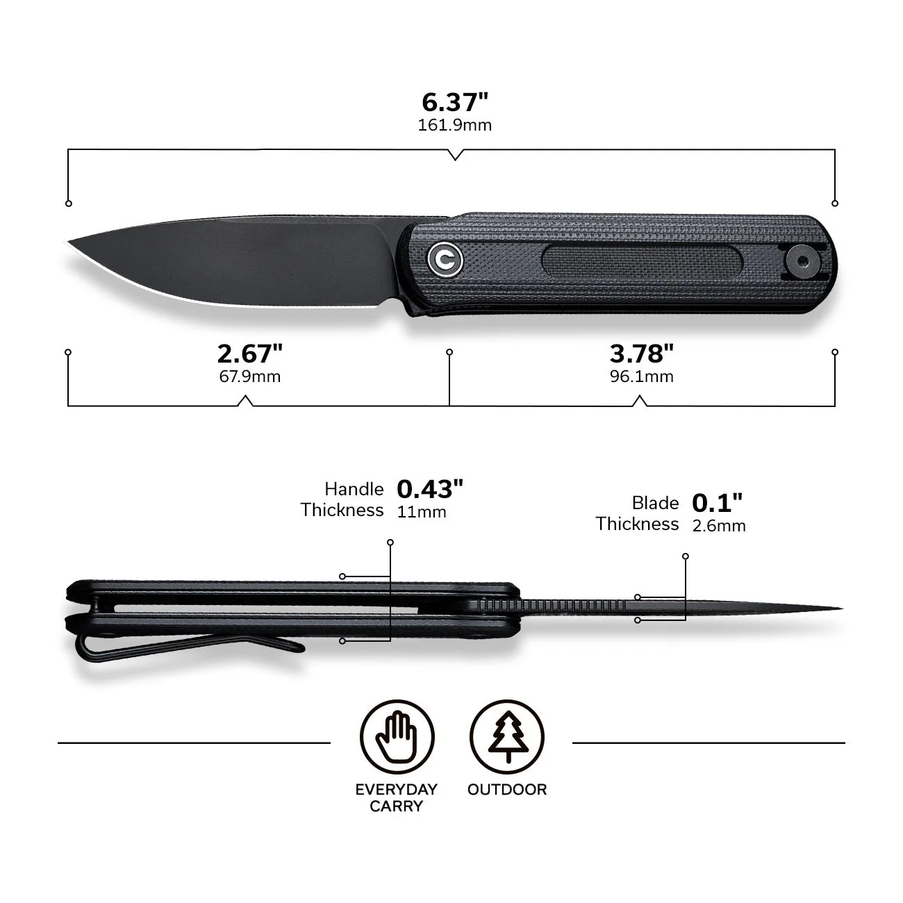 CIVIVI Foldis Slip Joint & Top Flipper Knife G10 Handle (2.67" Nitro-V Blade) C21044-3 - Image 2
