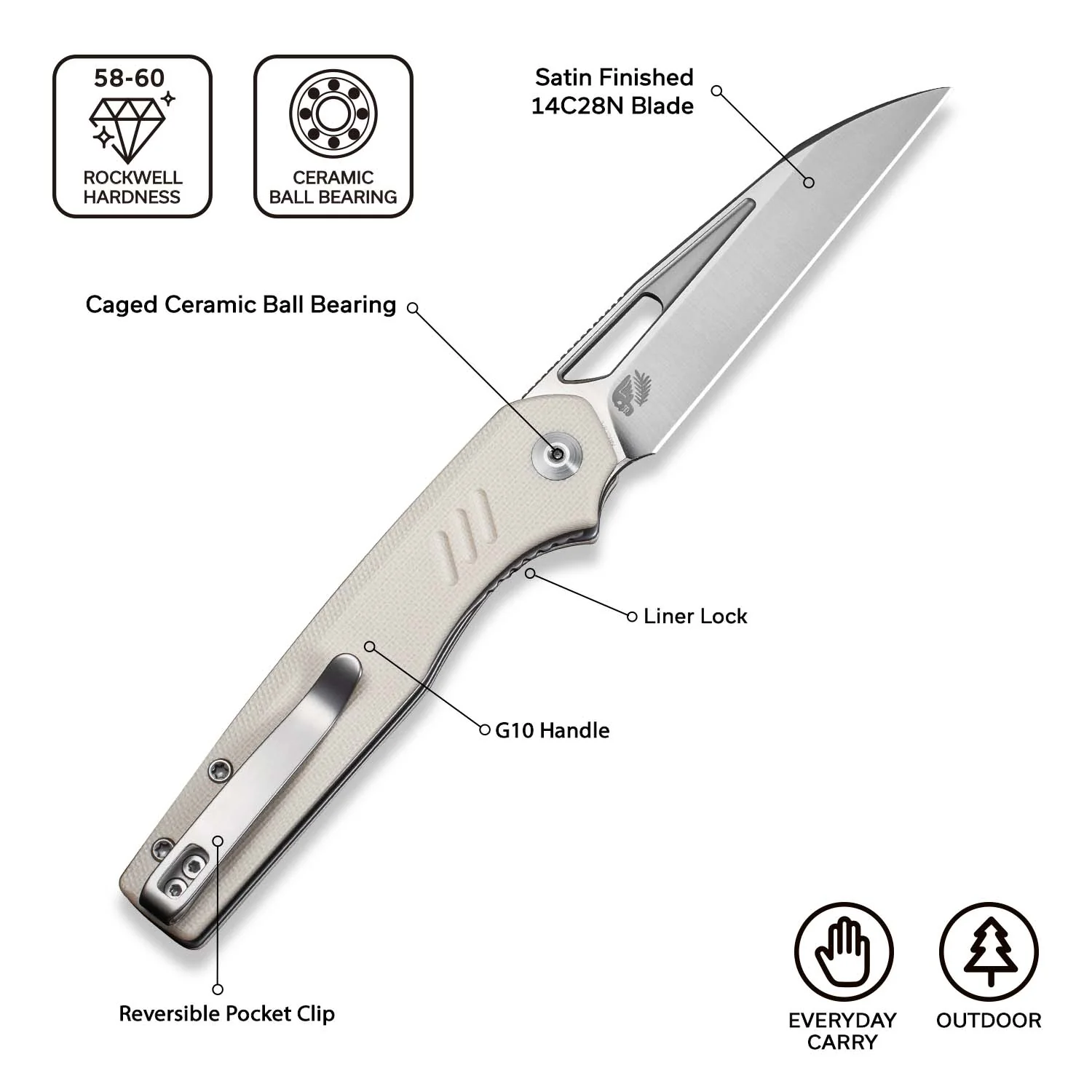 CIVIVI Guile Front Flipper & Thumb Hole Knife G10 Handle (3.25" 14C28N Blade) C24062B-3 - Image 7