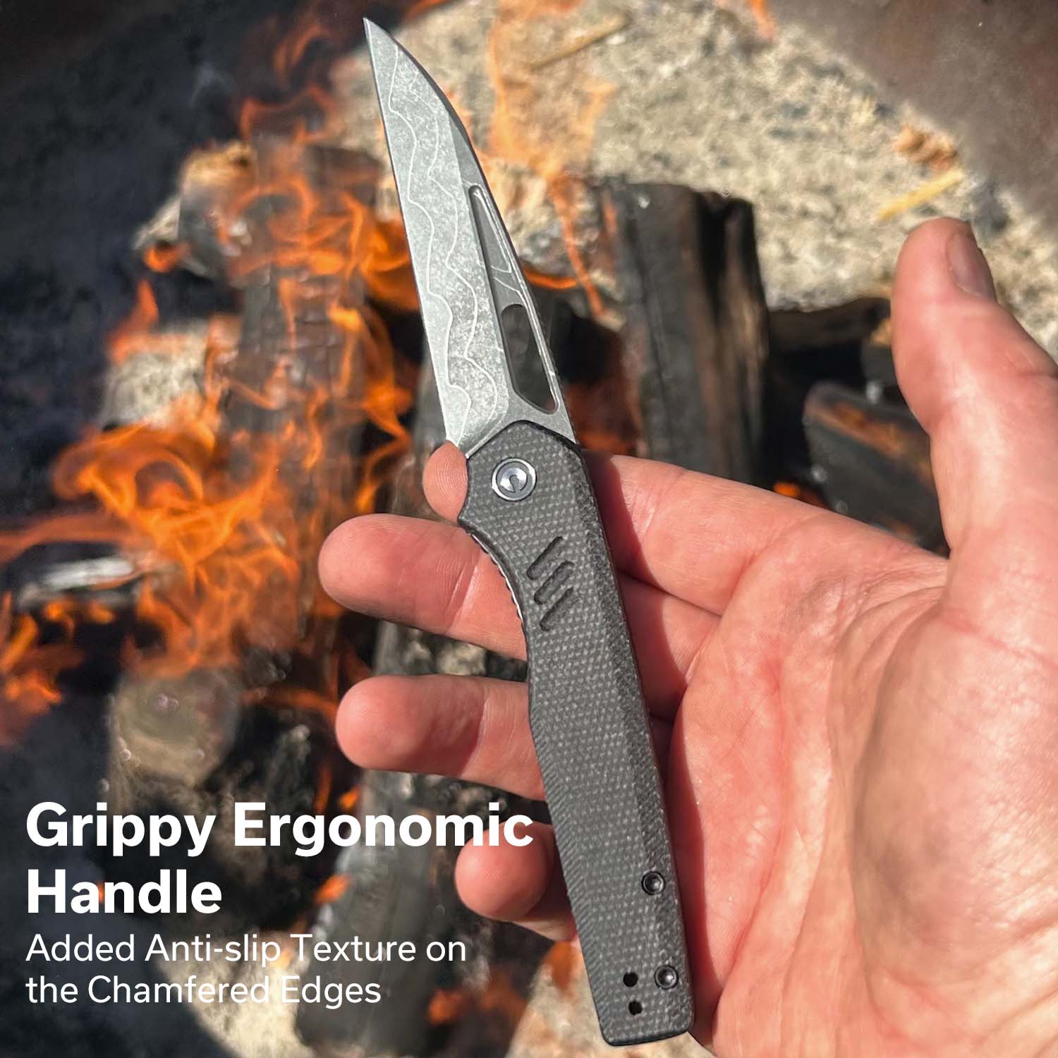 CIVIVI Guile Front Flipper & Thumb Hole Knife Micarta Handle (3.25" Damascus Blade) C24062B-DS1 - Image 4