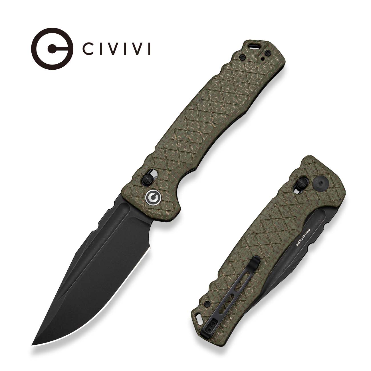 CIVIVI Hammerfist Crossbar Lock Knife Green Burlap Micarta Handle (3.98" Black Stonewashed 14C28N Blade) C25033B Sample2