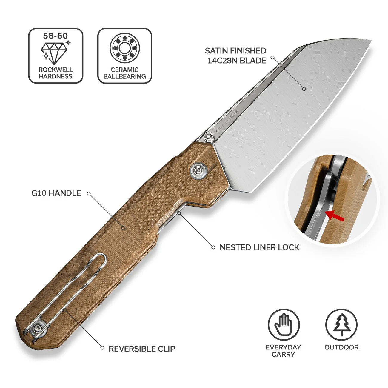 CIVIVI Hid Thumb Stud Knife G10 Handle (4.14" 14C28N Blade) C23008-3 - Image 5