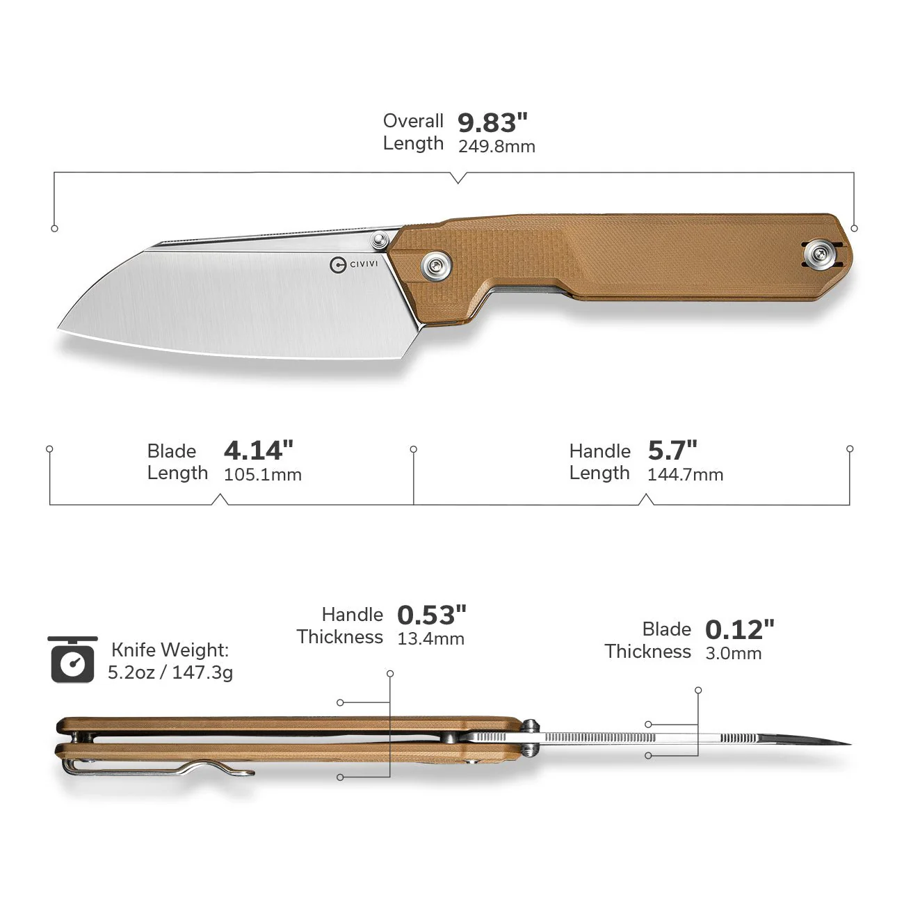 CIVIVI Hid Thumb Stud Knife G10 Handle (4.14" 14C28N Blade) C23008-3 - Image 6