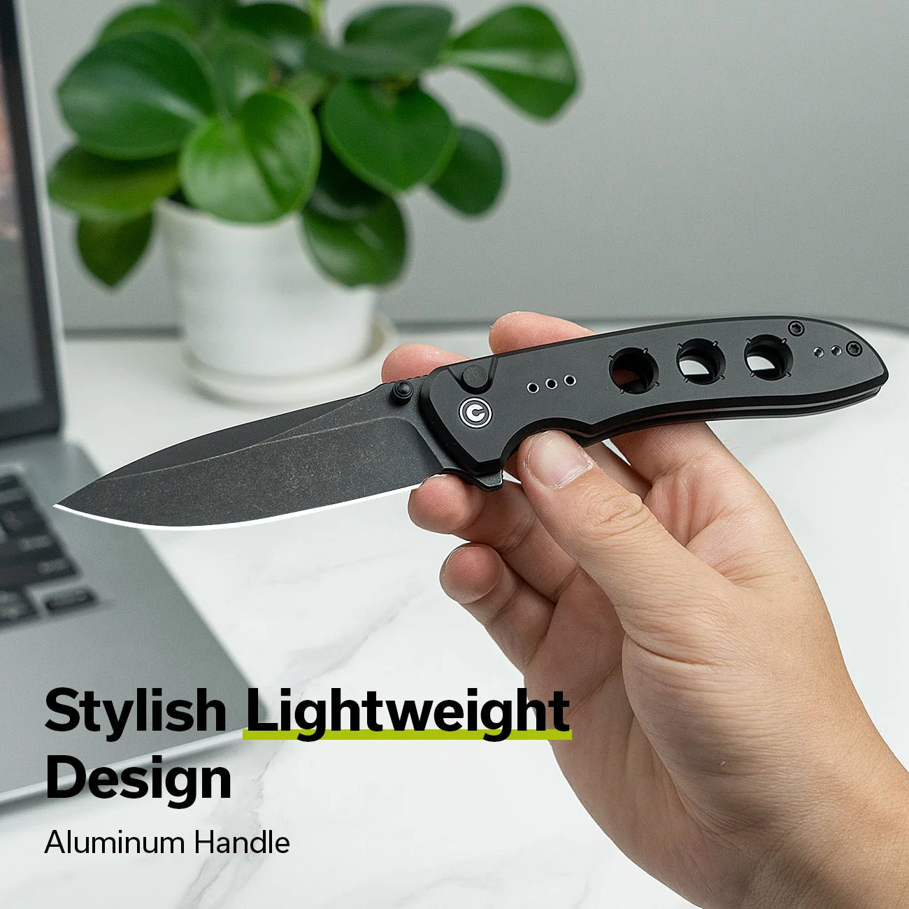 CIVIVI Hyperpulse Flipper & Thumb Stud & Button Lock Knife Aluminum Handle (3.5" 14C28N Blade) C23087A-1 - Image 4