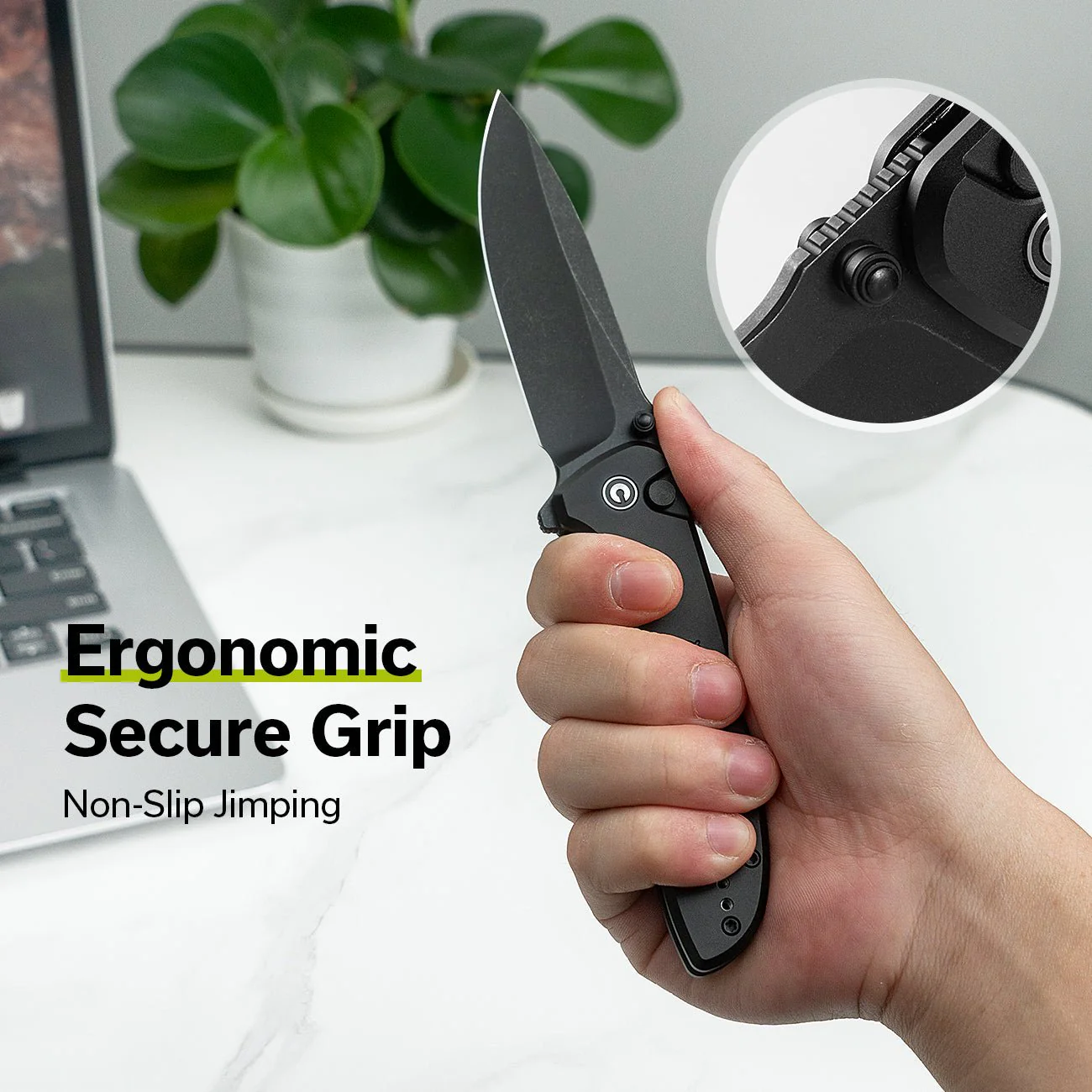 CIVIVI Hyperpulse Flipper & Thumb Stud & Button Lock Knife Aluminum Handle (3.5" 14C28N Blade) C23087A-1 - Image 5