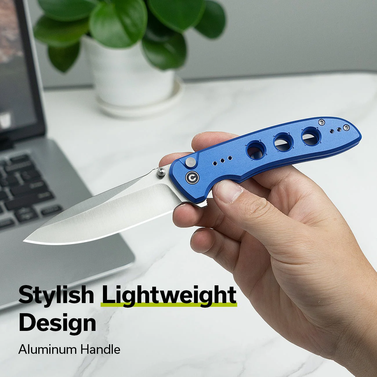 CIVIVI Hyperpulse Flipper & Thumb Stud & Button Lock Knife Aluminum Handle (3.5" 14C28N Blade) C23087A-2 - Image 4