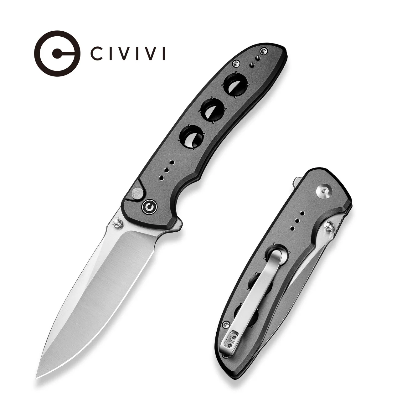 CIVIVI Hyperpulse Flipper & Thumb Stud & Button Lock Knife Aluminum Handle (3.5" 14C28N Blade) C23087A-3