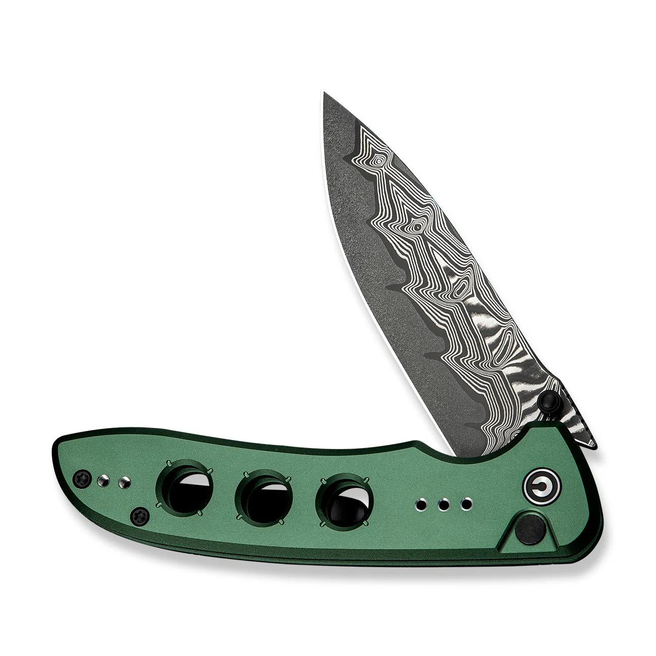 CIVIVI Hyperpulse Flipper & Thumb Stud & Button Lock Knife Aluminum Handle (3.5" Damascus Blade) C23087A-DS1 - Image 10
