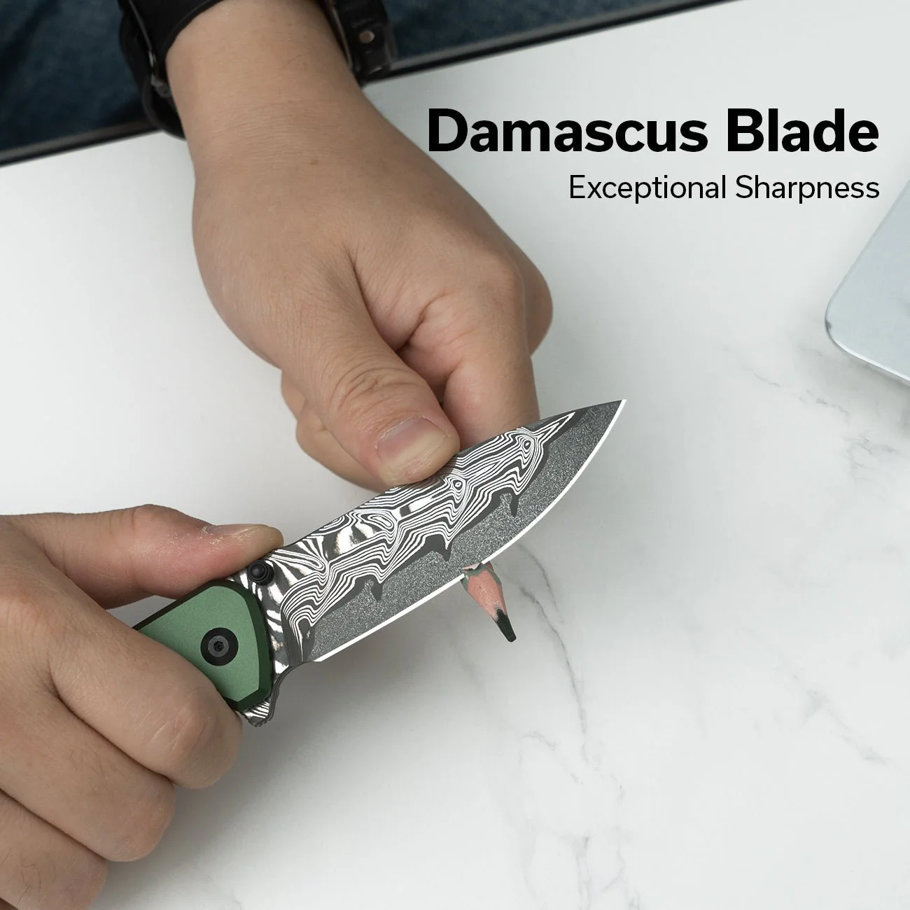 CIVIVI Hyperpulse Flipper & Thumb Stud & Button Lock Knife Aluminum Handle (3.5" Damascus Blade) C23087A-DS1 - Image 3