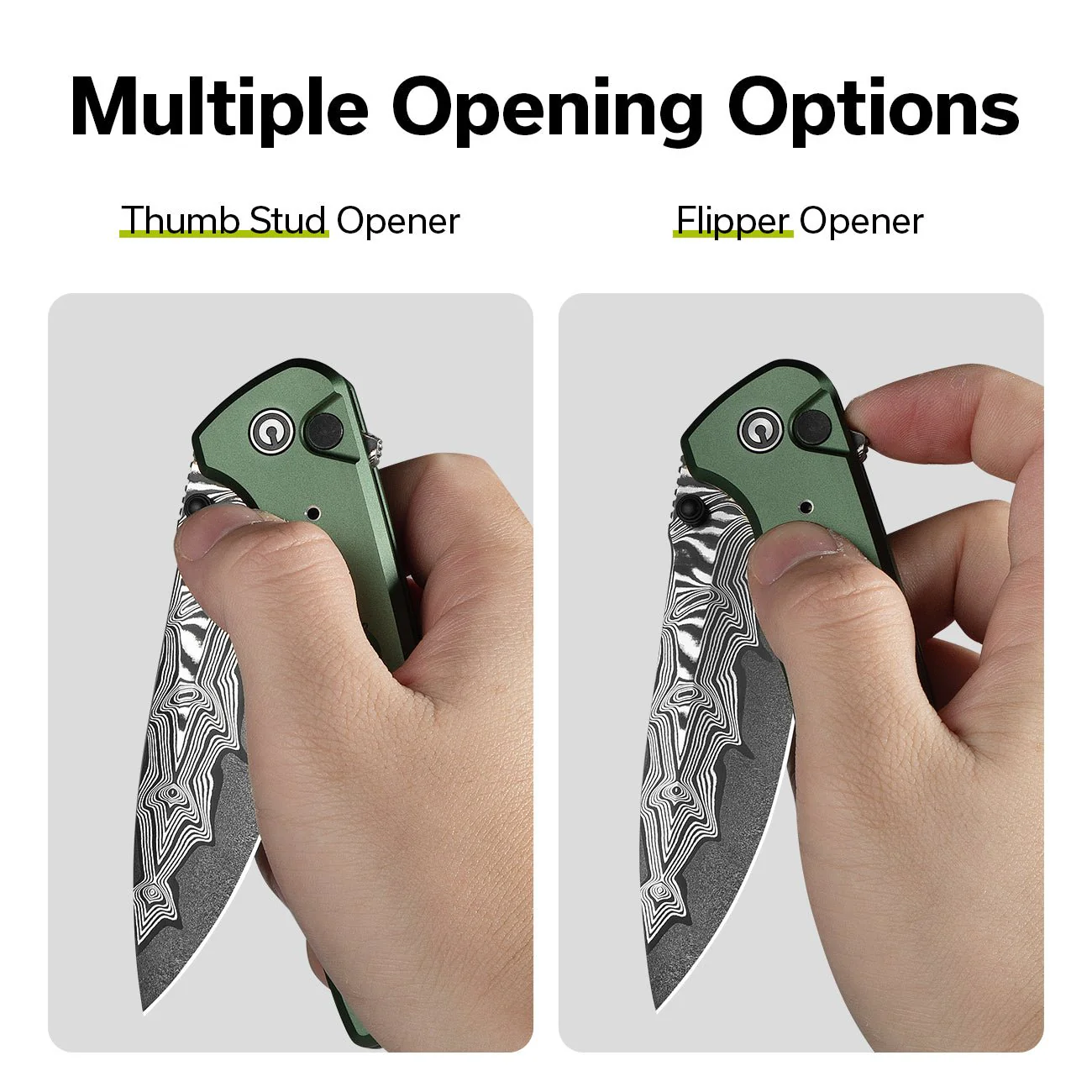 CIVIVI Hyperpulse Flipper & Thumb Stud & Button Lock Knife Aluminum Handle (3.5" Damascus Blade) C23087A-DS1 - Image 6