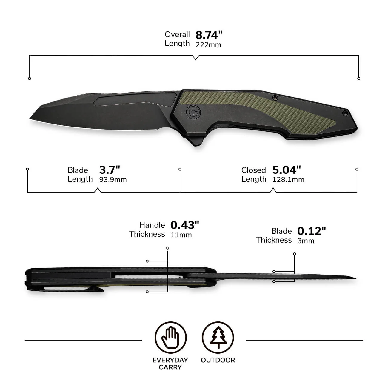 CIVIVI Hypersonic Flipper Knife Steel & G10 Handle (3.7" 14C28N Blade) C22011-1 - Image 2
