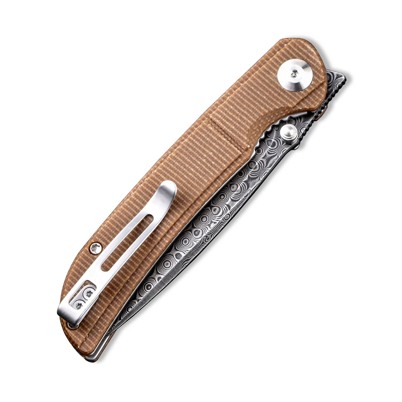 CIVIVI Imperium Front Flipper & Thumb Stud Knife Micarta Handle (3.47" Damascus Blade) C2107DS-1 - Image 6