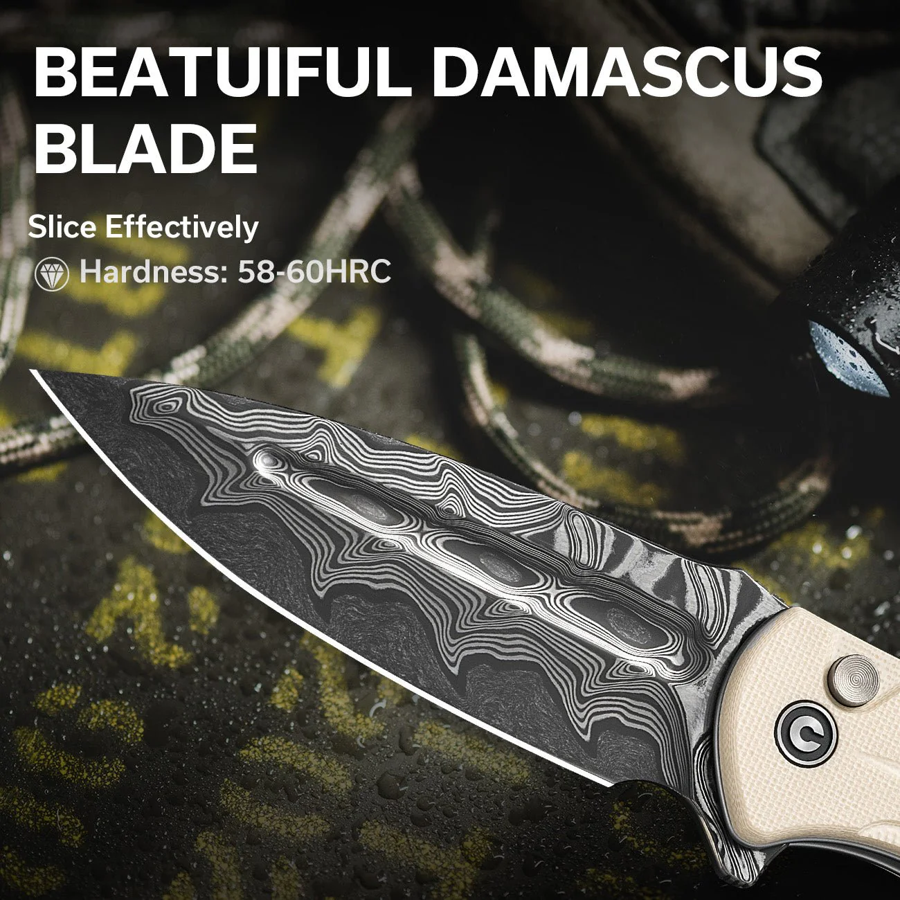 CIVIVI Incindie Flipper & Button Lock Knife G10 Handle (3.48" Damascus Blade) C23053-DS1 - Image 2