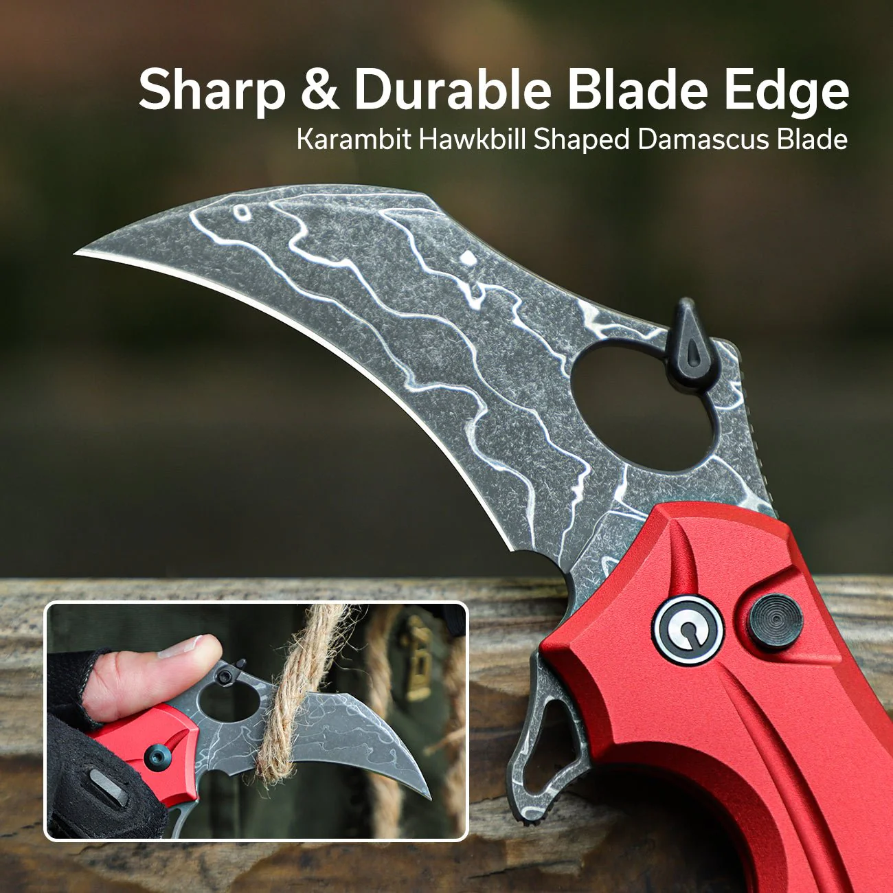 CIVIVI Incisor II Flipper & Thumb Hole & Button Lock Knife Aluminum Handle (2.02" Damascus Blade) C16016B-DS1 - Image 2