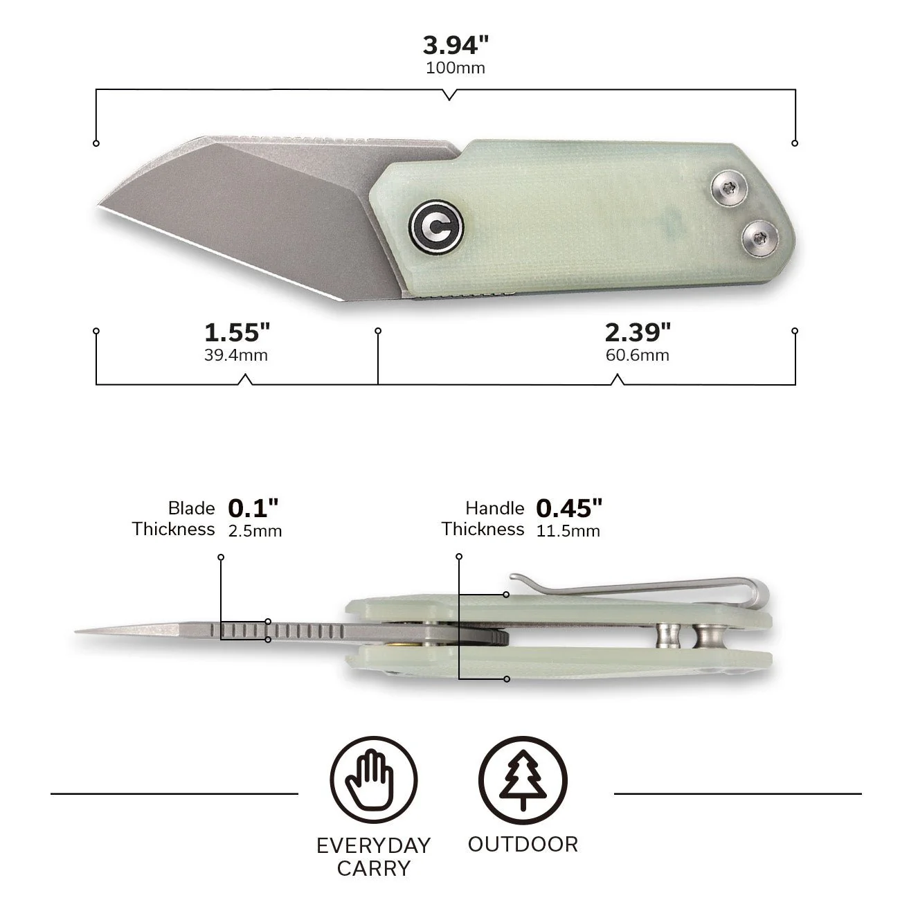 CIVIVI Ki-V Slip Joint Knife G10 Handle (1.55" 9Cr18MoV Blade) C2108A - Image 3