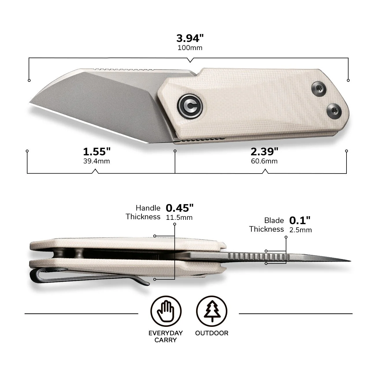CIVIVI Ki-V Slip Joint Knife G10 Handle (1.55" 9Cr18MoV Blade) C2108C - Image 2