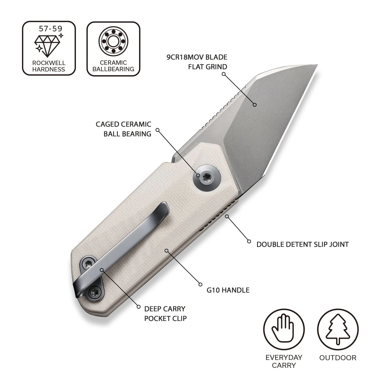 CIVIVI Ki-V Slip Joint Knife G10 Handle (1.55" 9Cr18MoV Blade) C2108C - Image 4