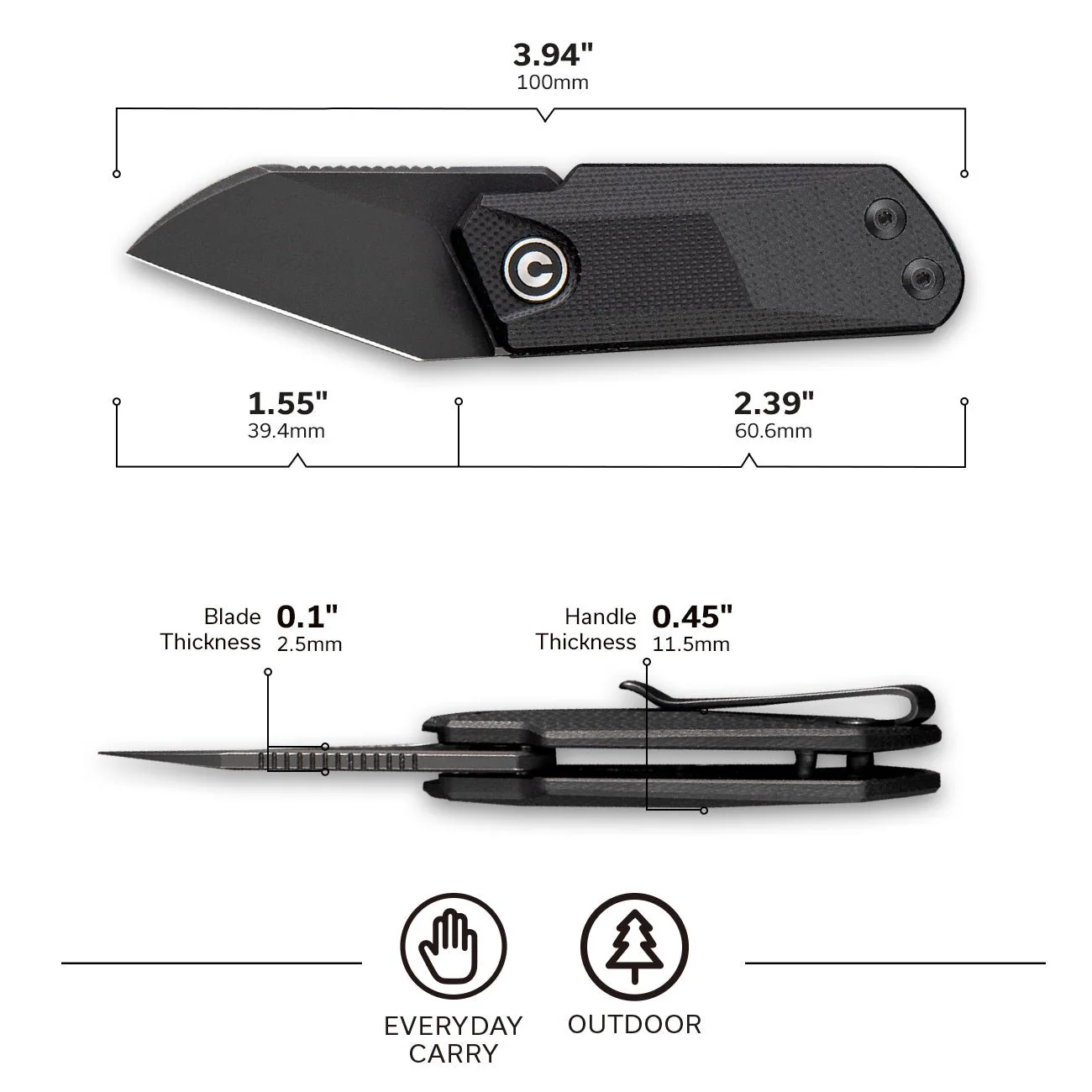CIVIVI Ki-V Slip Joint Knife G10 Handle (1.55" 9Cr18MoV Blade) C2108B - Image 3