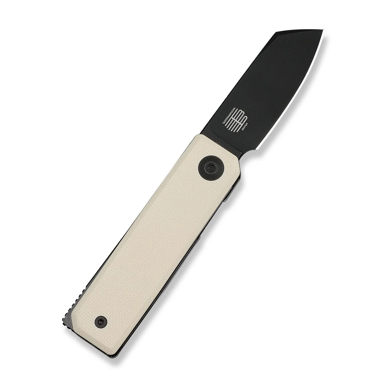 CIVIVI Kukei Front Flipper Knife Ivory G10 Handle (2.02" Black Stonewashed Nitro-V Blade) C25036-3, With 1PC Black Leather Sheath - Image 3