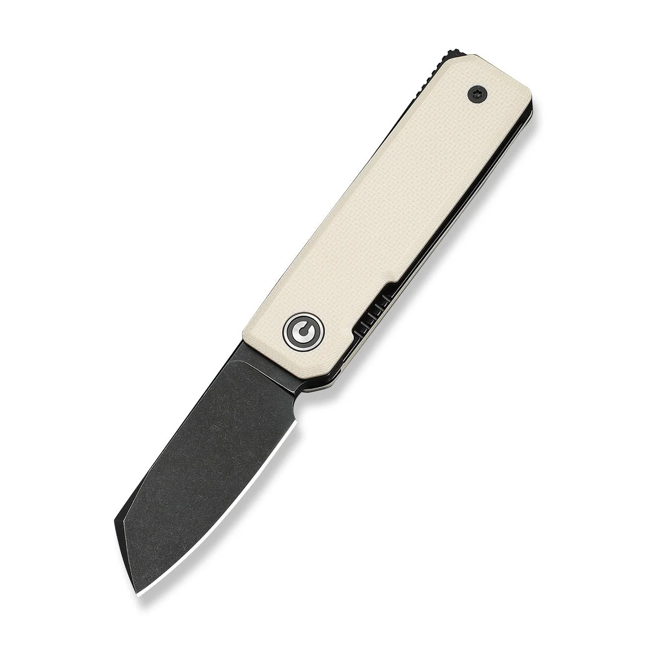 CIVIVI Kukei Front Flipper Knife Ivory G10 Handle (2.02" Black Stonewashed Nitro-V Blade) C25036-3, With 1PC Black Leather Sheath - Image 4