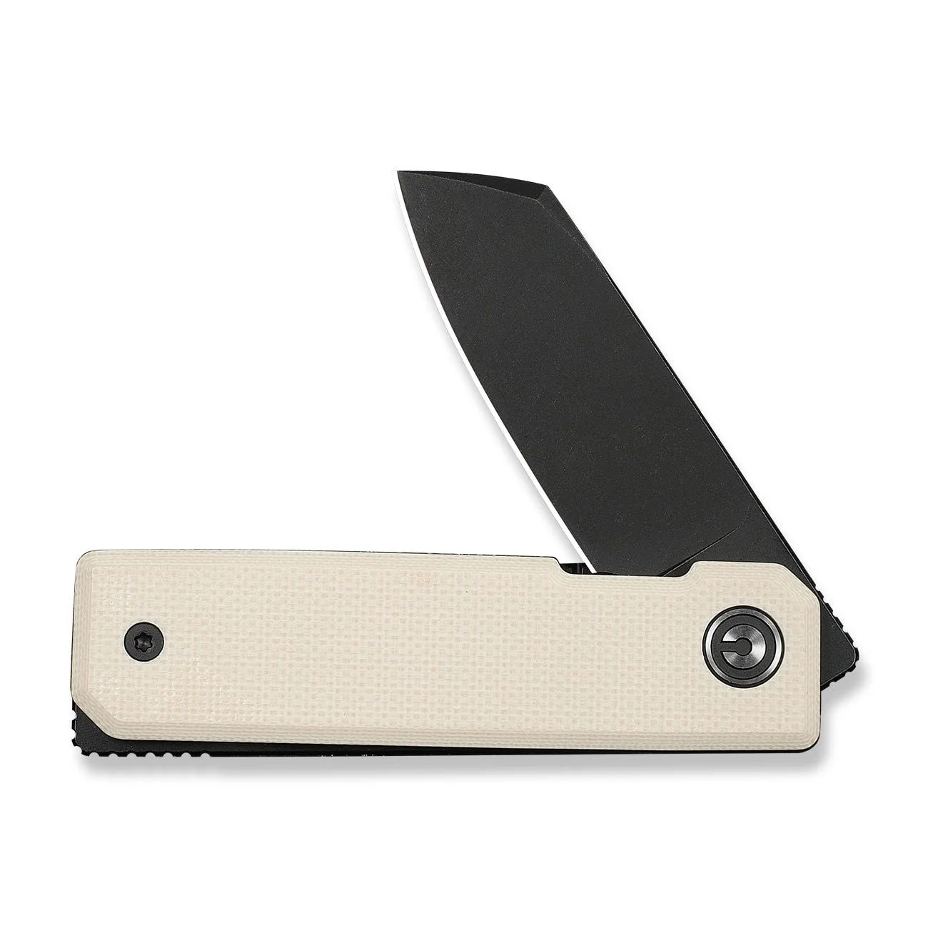 CIVIVI Kukei Front Flipper Knife Ivory G10 Handle (2.02" Black Stonewashed Nitro-V Blade) C25036-3, With 1PC Black Leather Sheath - Image 5