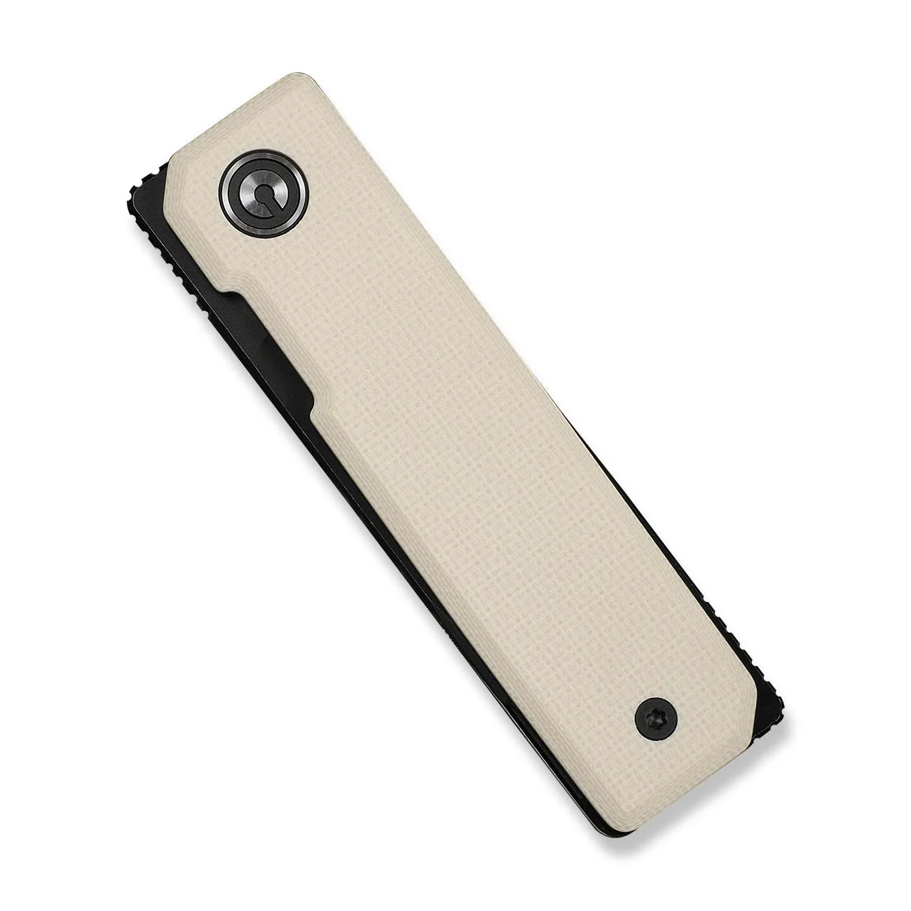 CIVIVI Kukei Front Flipper Knife Ivory G10 Handle (2.02" Black Stonewashed Nitro-V Blade) C25036-3, With 1PC Black Leather Sheath - Image 6