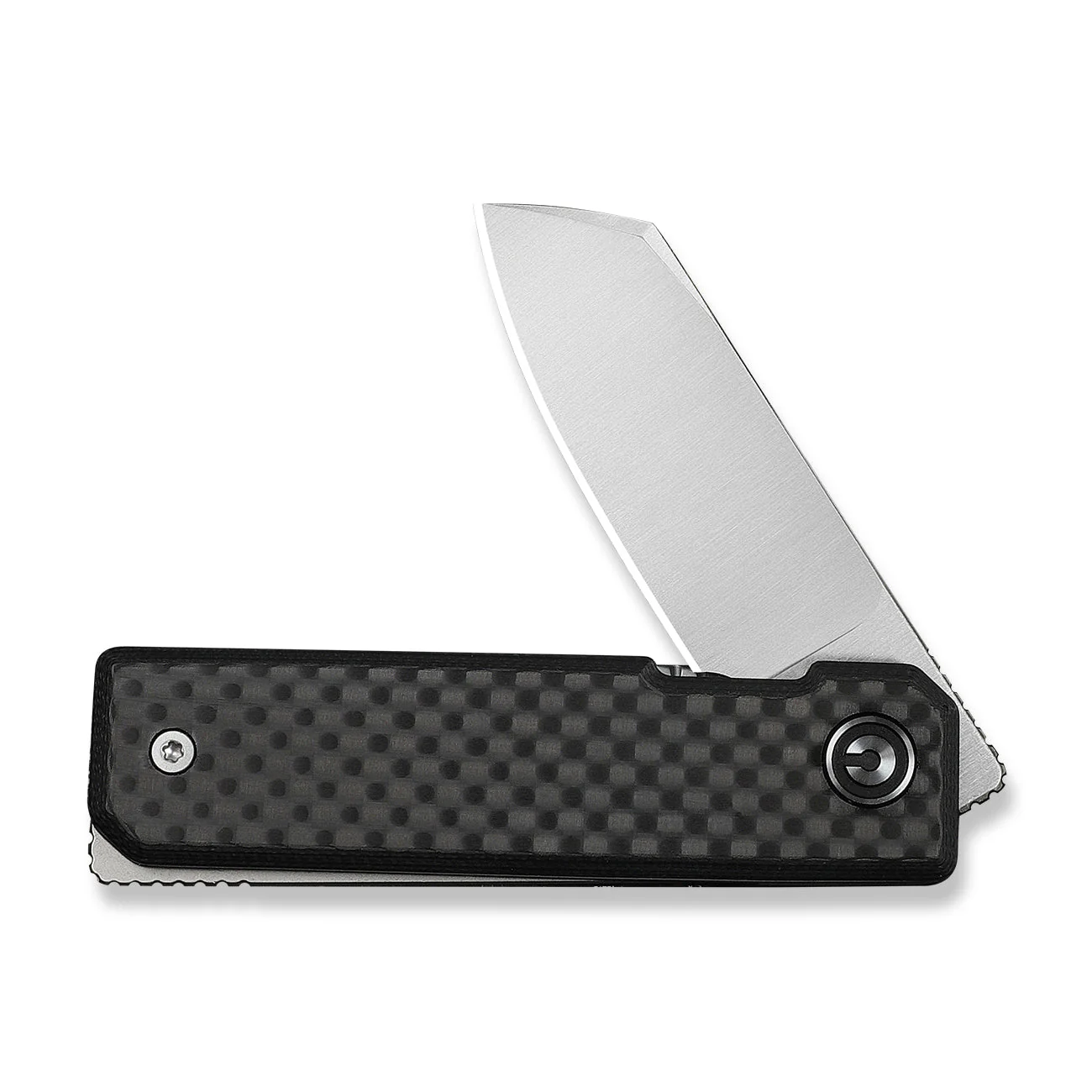 CIVIVI Kukei Front Flipper Knife Twill Carbon Fiber Overlay On Black G10 Handle (2.02" Satin Finished Nitro-V Blade) C25036-4, With 1PC Black Leather Sheath - Image 5