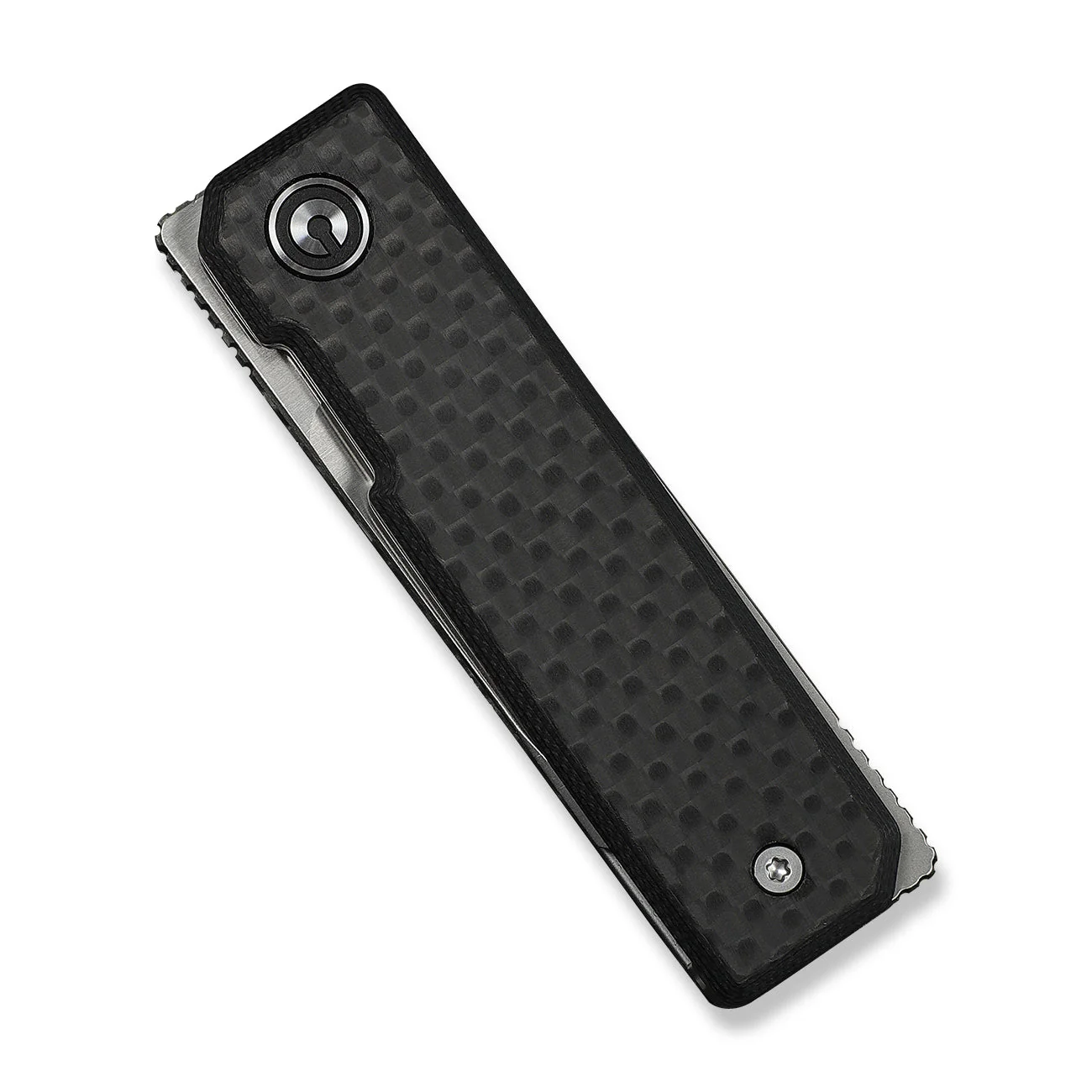 CIVIVI Kukei Front Flipper Knife Twill Carbon Fiber Overlay On Black G10 Handle (2.02" Satin Finished Nitro-V Blade) C25036-4, With 1PC Black Leather Sheath - Image 6