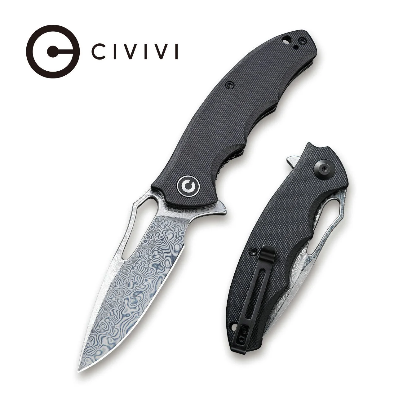 CIVIVI Little Fiend Flipper & Thumb Hole Knife G10 Handle (3.01" Damascus Blade) C910DS