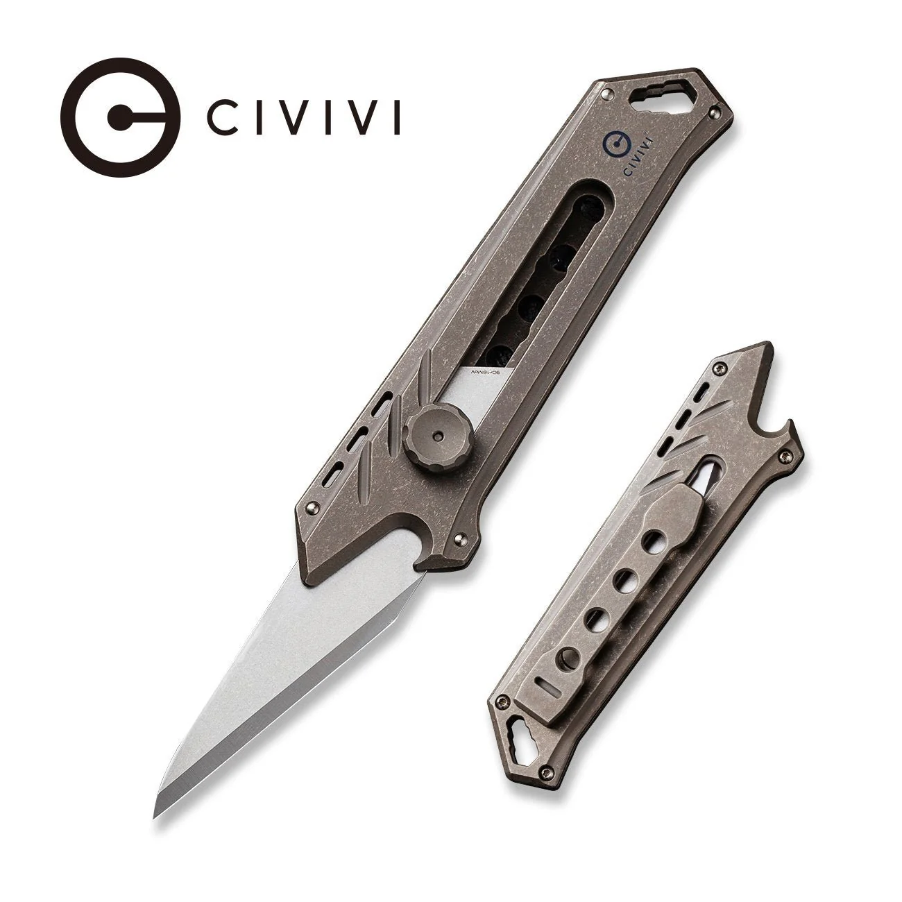 CIVIVI Mandate Utility Knife Titanium Handle (2.12" 1PC Damascus Blade) C2007A, 2PCS 9Cr18MoV Blades