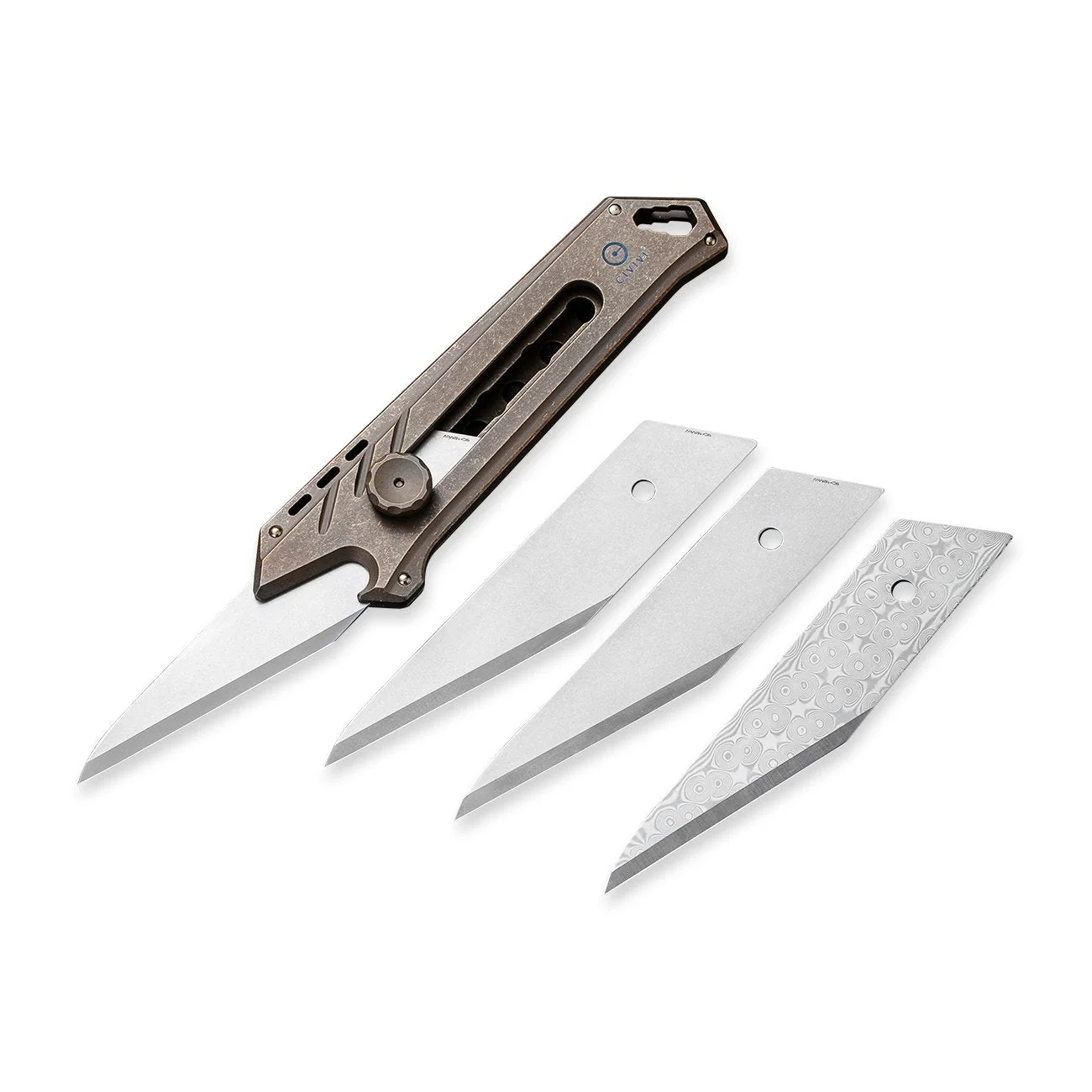 CIVIVI Mandate Utility Knife Titanium Handle (2.12" 1PC Damascus Blade) C2007A, 2PCS 9Cr18MoV Blades - Image 6