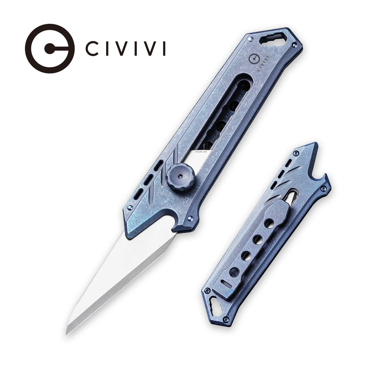 CIVIVI Mandate Utility Knife Titanium Handle (2.12" 1PC Damascus Blade) C2007B, With 2PCS 9Cr18MoV Blades