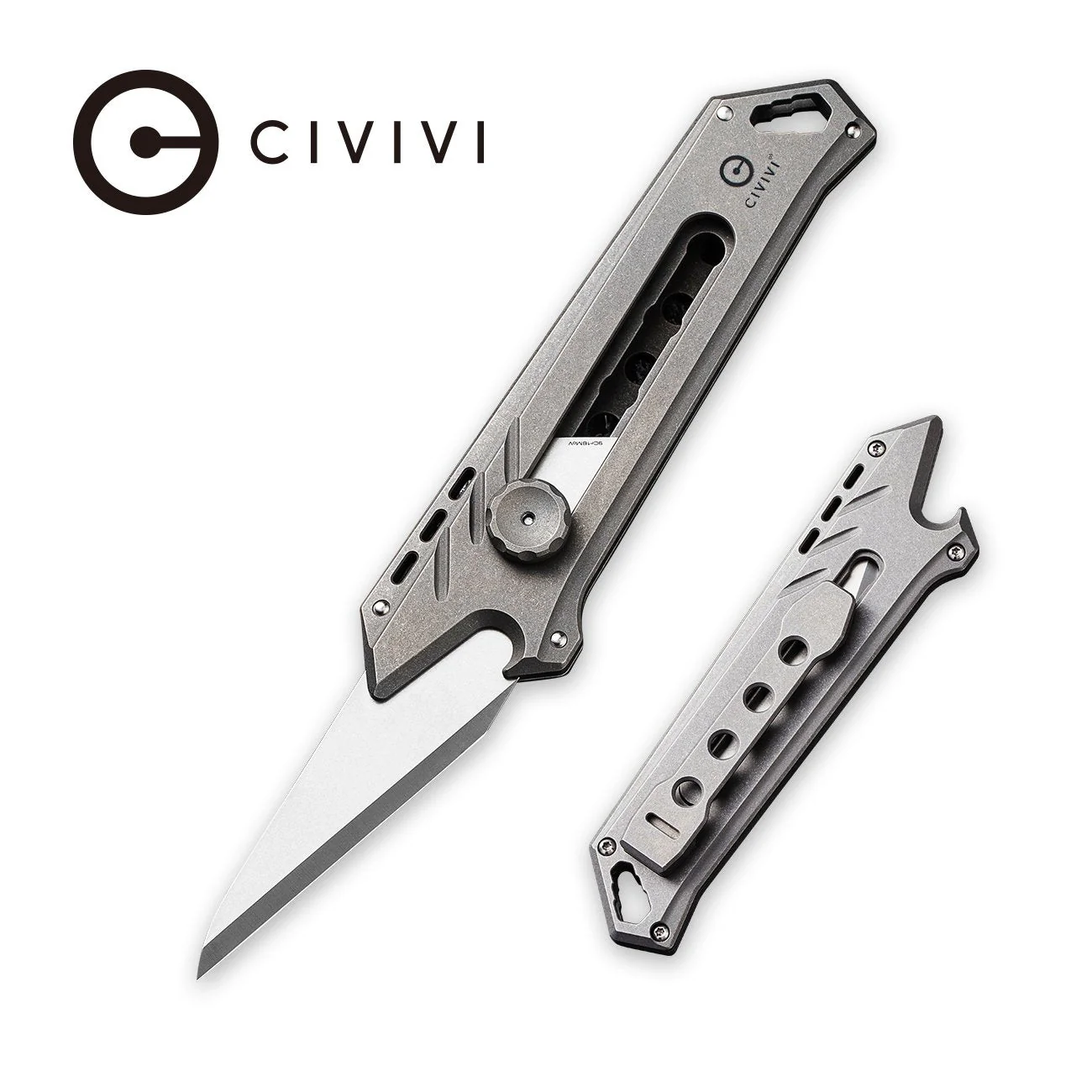 CIVIVI Mandate Utility Knife Titanium Handle (2.12" 1PC Damascus Blade) C2007C, With 2PCS 9Cr18MoV Blades