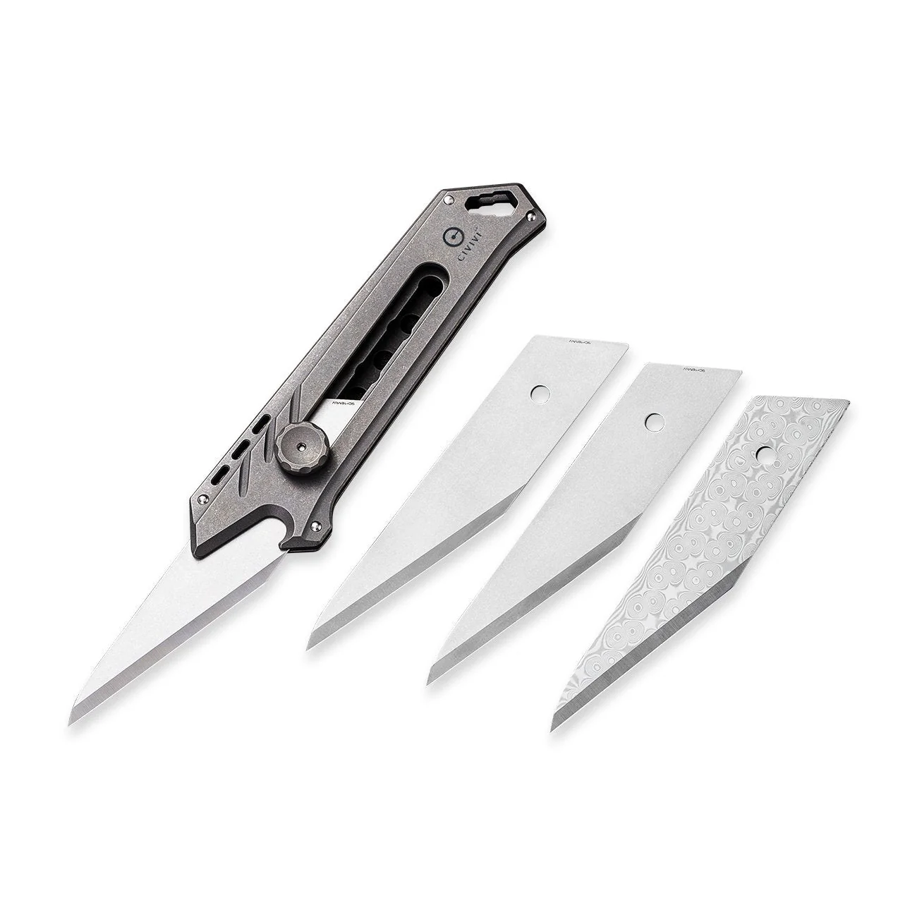 CIVIVI Mandate Utility Knife Titanium Handle (2.12" 1PC Damascus Blade) C2007C, With 2PCS 9Cr18MoV Blades - Image 6